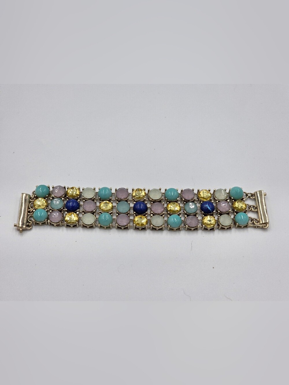 Multicolor Crystal Statement‎ Bracelet - Pastel and Gold Accents